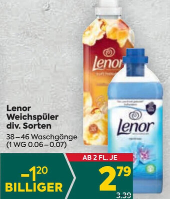 Billa Lenor Weichspüler div. Sorten 38-46 Waschgänge Angebot