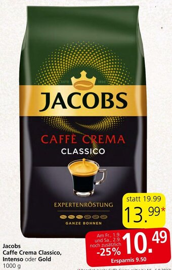 Eurospar Jacobs Caffe Crema Classico, Intenso oder Gold 1000 g Angebot
