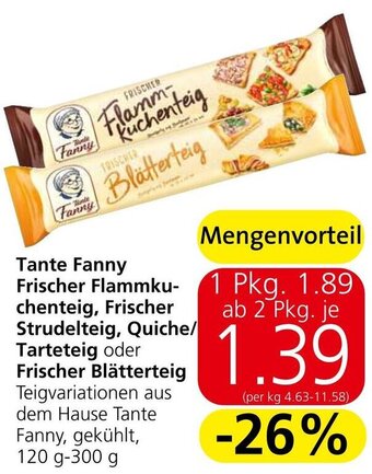 Eurospar Tante Fanny Frischer Flammku-chenteig, Frischer Strudelteig, Quiche/ Tarteteig oder Frischer Blätterteig 120 g-300 g Angebot