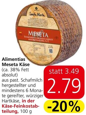 Alimentias Meseta SCHAFSKASE & MONATE GEREIFT MINDESTENS 54% FLT. 100 g
