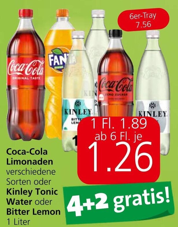 CocaCola Limonaden verschiedene Sorten oder Kinley Tonic Water oder