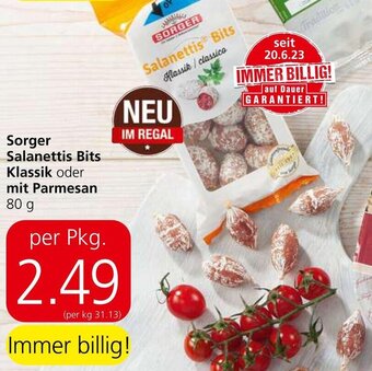 Eurospar Sorger Salanettis Bits Klassik oder mit Parmesan 80 g Angebot