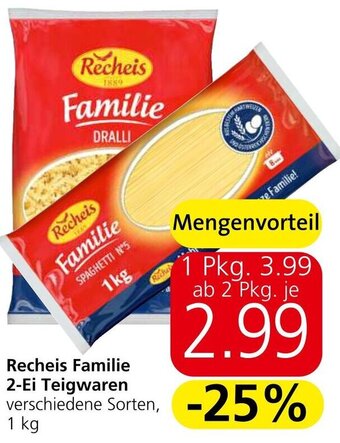 Eurospar Recheis Familie 2-Ei Teigwaren verschiedene Sorten, 1 kg Angebot