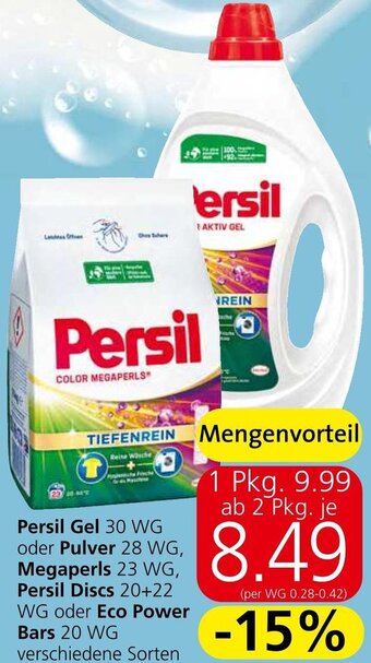 Eurospar Persil Gel 30 WG oder Pulver 28 WG, Megaperls 23 WG, Persil Discs 20+22 WG oder Eco Power Bars 20 WG verschiedene Sorten Angebot