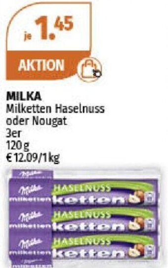Müller MILKA Milketten Haselnuss oder Nougat 3er Angebot