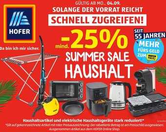 Hofer Haushaltsartikel und elektrische Haushaltsgeräte stark reduziert!* Angebot