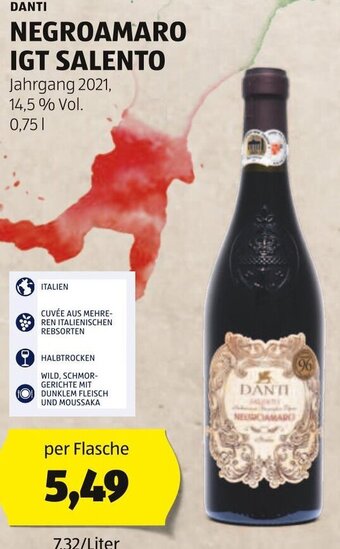 Hofer DANTI NEGROAMARO IGT SALENTO 0,75 HALBTROCKEN Angebot