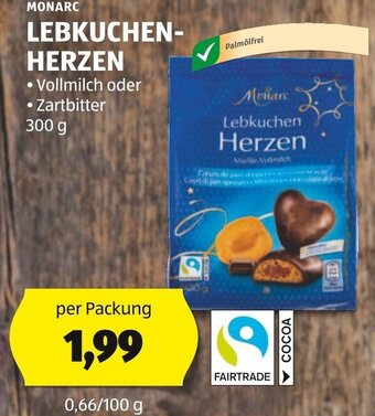 Hofer MONARC LEBKUCHEN- HERZEN 300 g Angebot