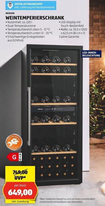 Hofer MEDION WEINTEMPERIERSCHRANK Angebot