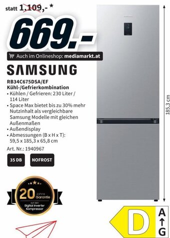 Media Markt SAMSUNG RB34C675DSA/EF Kühl-/Gefrierkombination Angebot