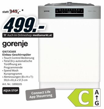 Media Markt gorenje G1673C60X Einbau-Geschirrspüler Angebot
