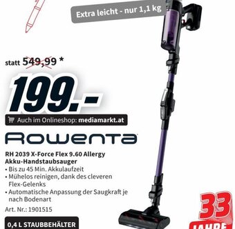 Media Markt Rowenta RH 2039 X-Force Flex 9.60 Allergy Akku-Handstaubsauger Angebot