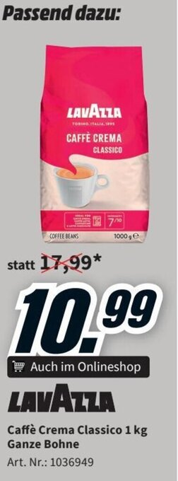 Media Markt LAVAZZA Caffè Crema Classico 1 kg Ganze Bohne Angebot