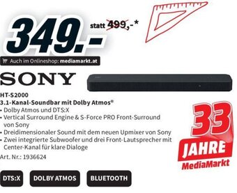 Media Markt SONY HT-S2000 3.1-Kanal-Soundbar mit Dolby Atmos® Angebot