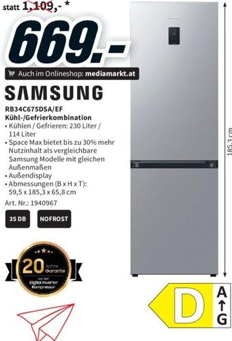 Media Markt SAMSUNG RB34C675DSA/EF Kühl-/Gefrierkombination Angebot
