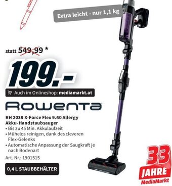 Media Markt Rowenta RH 2039 X-Force Flex 9.60 Allergy Akku-Handstaubsauger Angebot