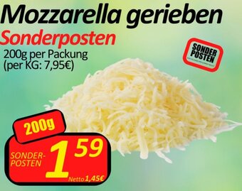 Wurstico Mozzarella gerieben Sonderposten 200g per Packung Angebot