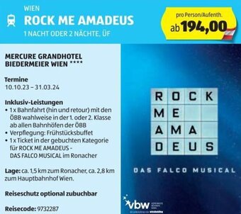 Hofer Reisen WIEN ROCK ME AMADEUS 1 NACHT ODER 2 NÄCHTE, ÜF Angebot