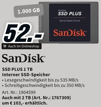 Media Markt SanDisk SSD PLUS 1 TB Interner SSD-Speicher Angebot
