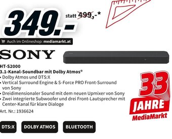 Media Markt SONY HT-S2000 3.1-Kanal-Soundbar mit Dolby Atmos® Angebot