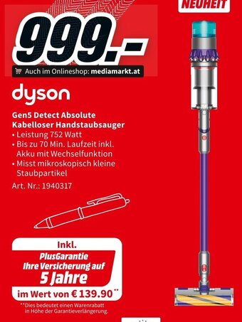 Media Markt dyson Gen5 Detect Absolute Kabelloser Handstaubsauger • Leistung 752 Watt Angebot