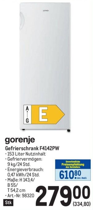 Metro gorenje Gefrierschrank F4142PW Angebot
