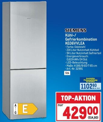 Metro SIEMENS Kühl-/ Gefrierkombination KG36VVLEA Angebot