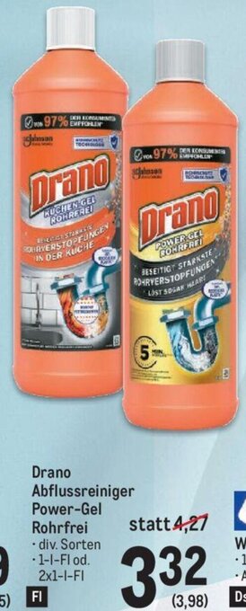 Metro Drano Abflussreiniger Power-Gel Rohrfrei Angebot