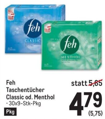 Metro Feh Taschentücher Classic od. Menthol - 30x9-Stk-Pkg Angebot