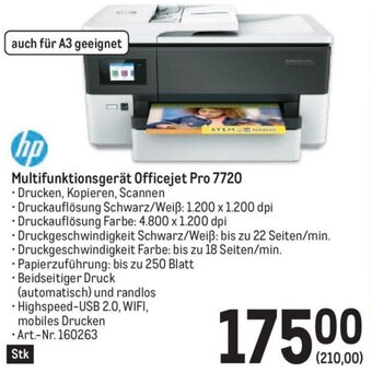 Metro hp Multifunktionsgerät Officejet Pro 7720 Angebot