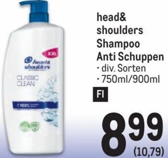 Metro head& shoulders Shampoo Anti Schuppen • div. Sorten • 750ml/900ml Angebot