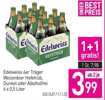 Sutterlüty Edelweiss 6er Träger Weizenbier Hefetrüb, Dunkel oder Alkoholfrei 6 x 0,5 Liter Angebot