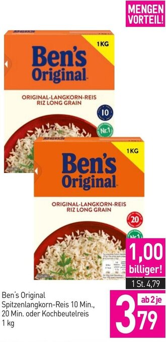 Sutterlüty Ben's Original Spitzenlangkorn-Reis 10 Min., 20 Min. oder Kochbeutelreis 1 kg Angebot