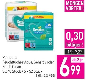 Sutterlüty Pampers Feuchttücher Aqua, Sensitiv oder fresh clean 3 x 48 Stück/5 x 52 Stück Angebot