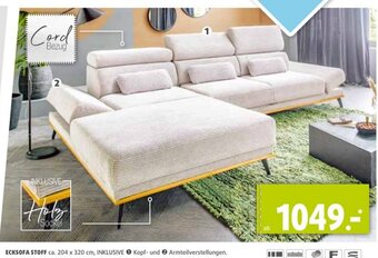 Polstermöbel Fischer ECKSOFA STOFF ca. 204 x 320 cm, INKLUSIVE Kopf- und Armteilverstellungen. Angebot