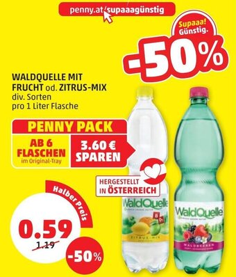PENNY WALDQUELLE MIT FRUCHT od. ZITRUS-MIX div. Sorten pro 1 Liter Flasche Angebot
