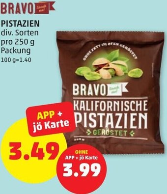 PENNY BRAVO PISTAZIEN div. Sorten pro 250 g Packung Angebot