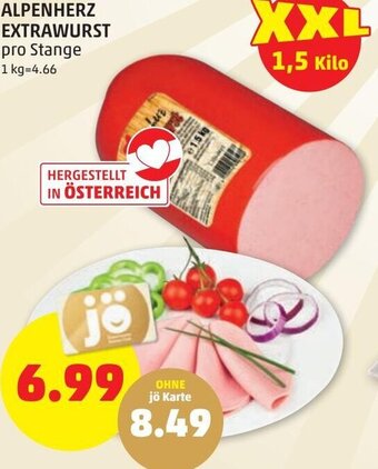 PENNY ALPENHERZ EXTRAWURST pro Stange Angebot