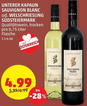 PENNY UNTERER KAPAUN SAUVIGNON BLANC od. WELSCHRIESLING SÜDSTEIERMARK Angebot