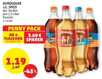 PENNY ALMDUDLER od. SPEZI div. Sorten pro 1,5 Liter Angebot