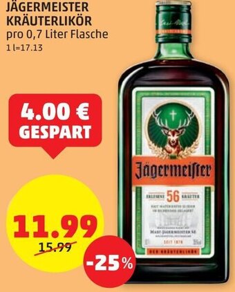 PENNY JÄGERMEISTER KRÄUTERLIKÖR pro 0,7 Liter Flasche Angebot