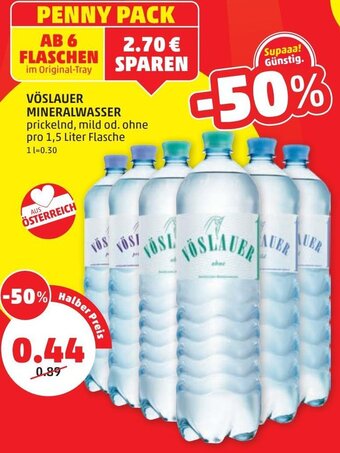PENNY VÖSLAUER MINERALWASSER prickelnd, mild od. ohne pro 1,5 Liter Flasche Angebot