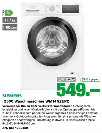 EP SIEMENS ¡Q300 Waschmaschine WM14N2EP2 Angebot