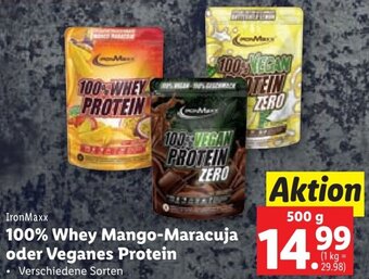 Lidl IronMaxx 100% Whey Mango-Maracuja oder Veganes Protein 500 g Angebot