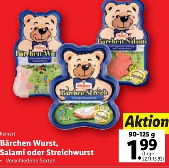 Lidl Reinert Bärchen Wurst, Salami oder Streichwurst 90-125 g Angebot