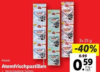 Lidl Amanie Atemfrischpastillen 3x 25 g Angebot