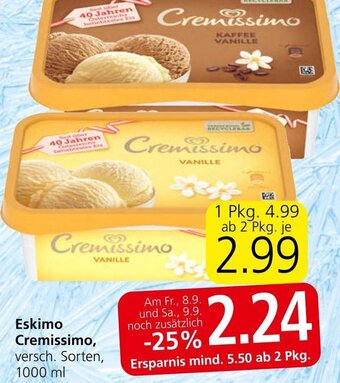 Spar Eskimo Cremissimo, 1000 ml Angebot