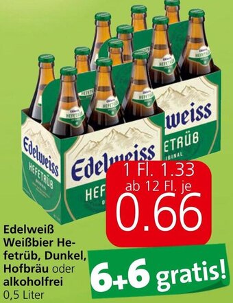Spar Edelweiß Weißbier He-fetrüb, Dunkel, Hofbräu oder alkoholfrei 0,5 Liter Angebot