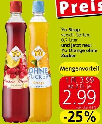 Spar Yo Sirup versch. Sorten, 0,7 Liter Angebot