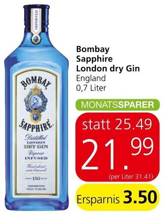 Spar Bombay Sapphire London dry Gin England 0,7 Liter Angebot